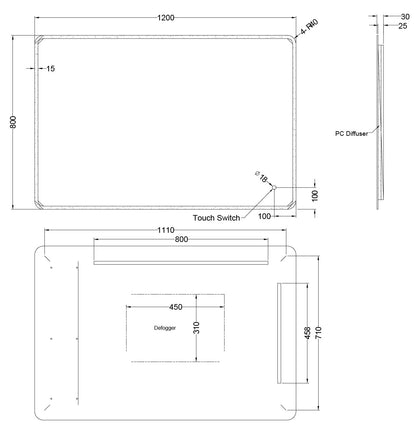 Backlit LED Frameless Mirror - 1200x800mm