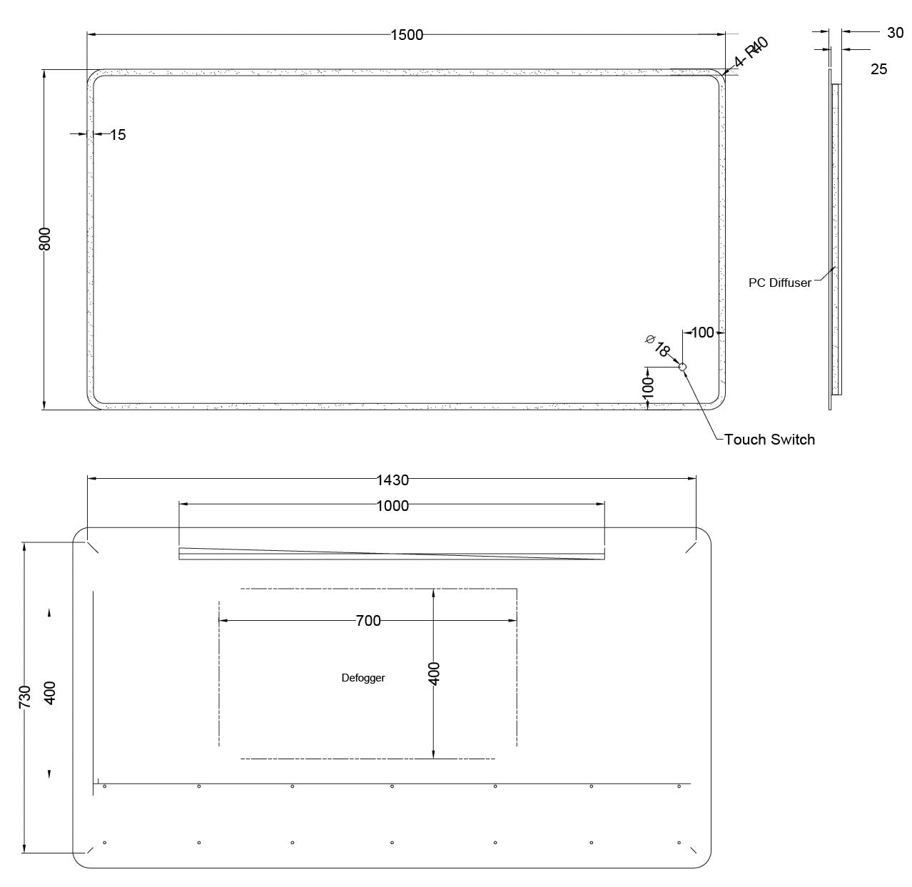 Backlit LED Frameless Mirror LDE - 1500x800mm