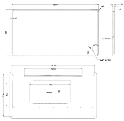 Backlit LED Frameless Mirror LDE - 1500x800mm