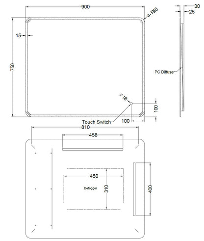 Backlit LED Frameless Mirror LDE - 900x750mm