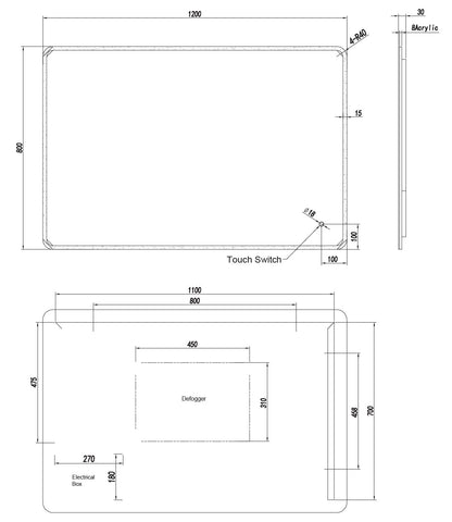 **Acrylic LED Frameless Mirror LDE-A - 1200x800mm
