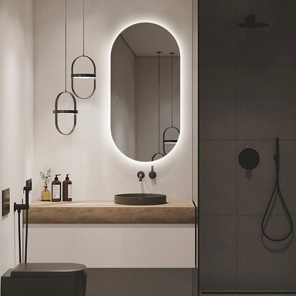 Oval/Pill Shape Backlit LED Frameless Mirror - 450x900mm