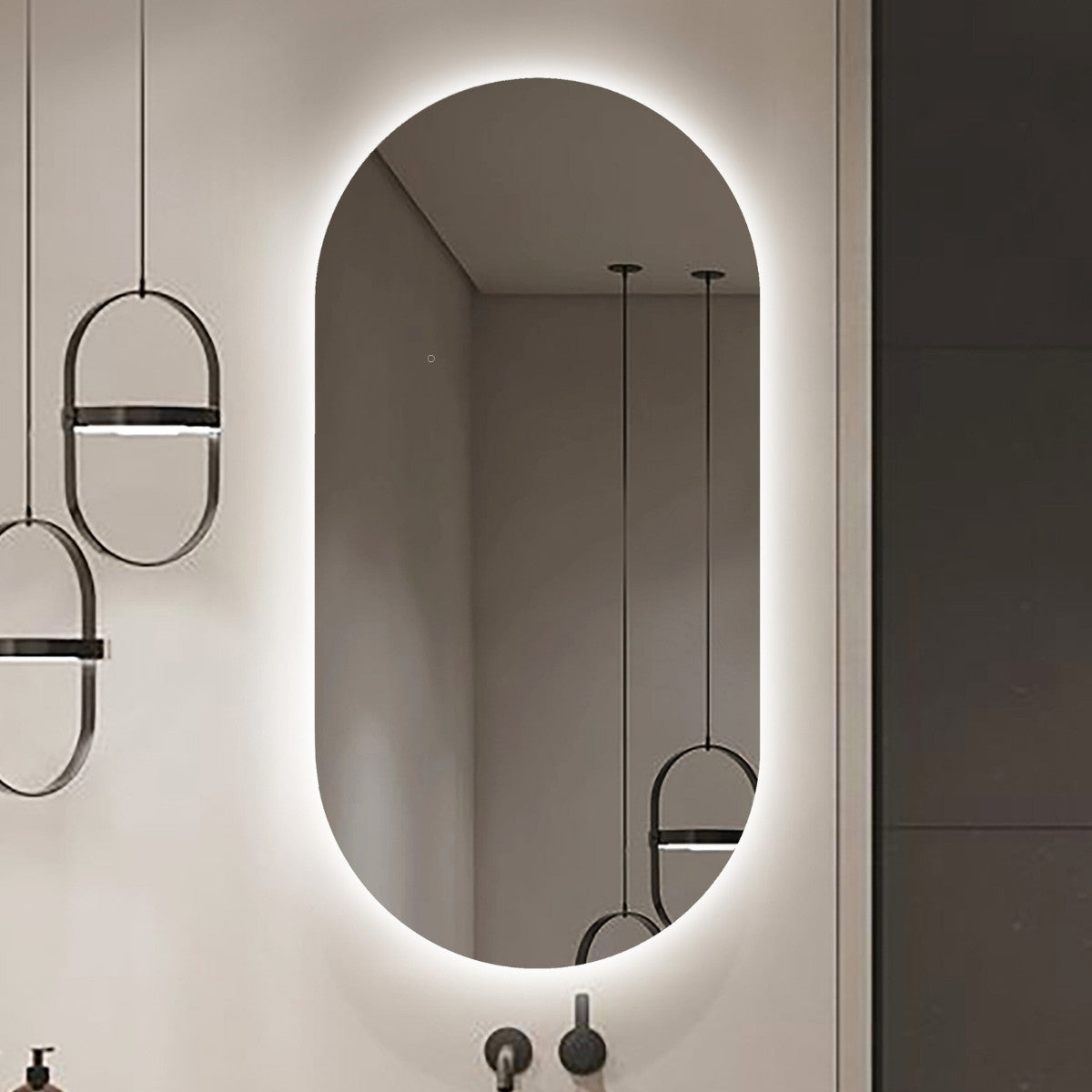 Oval/Pill Shape Backlit LED Frameless Mirror - 450x900mm