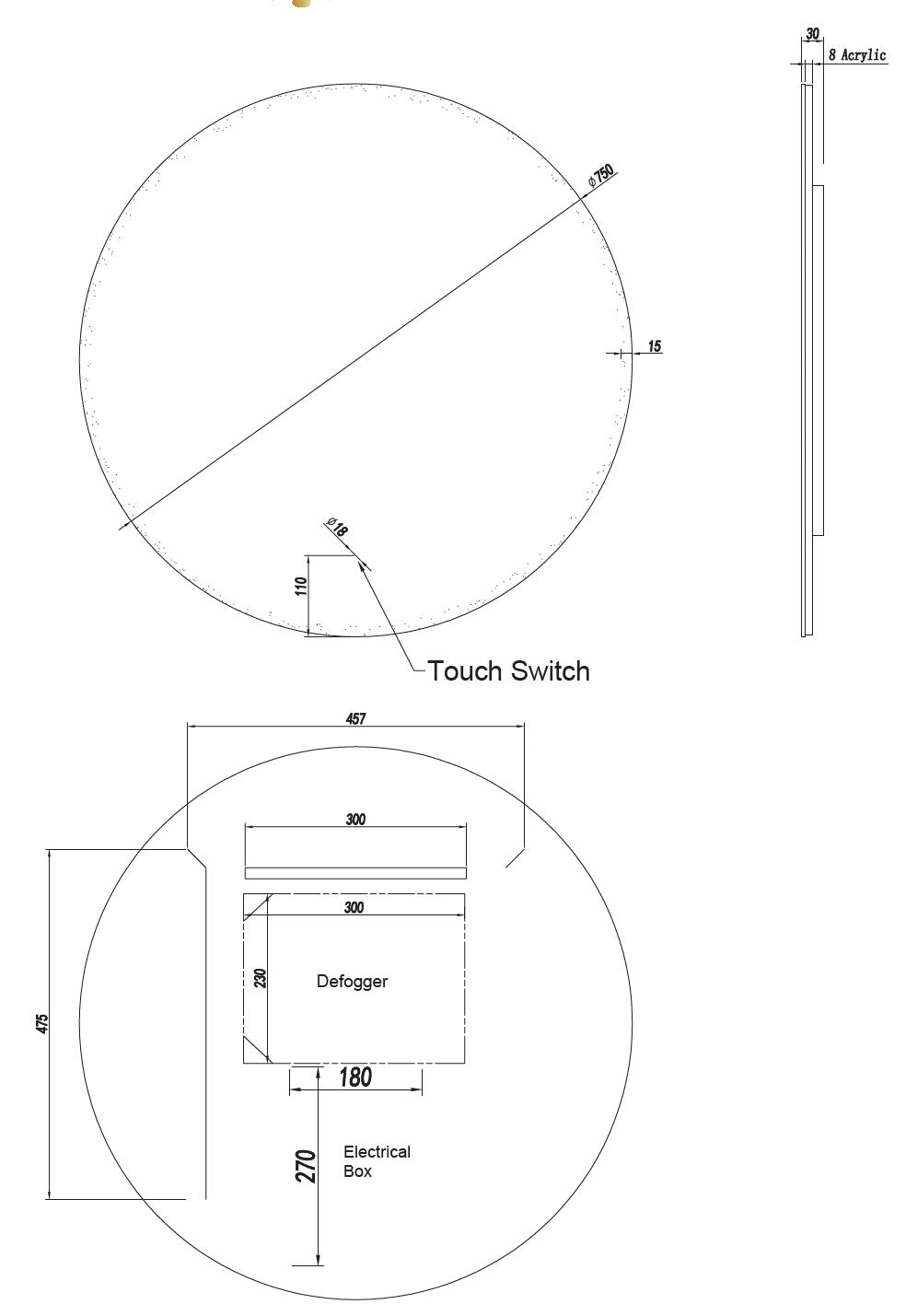 Edge Lit - Round LED Frameless Mirror - LDR750mm