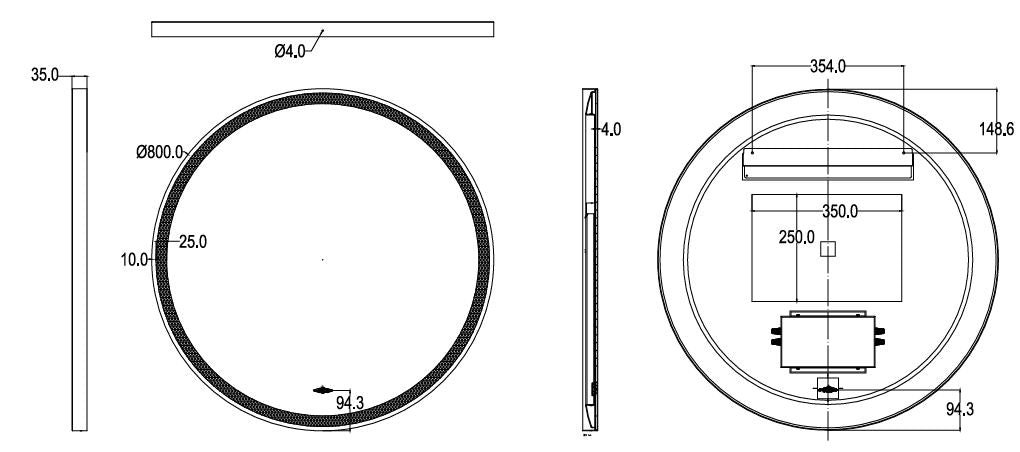 800mm Luna Iron Framed LED Mirror - Brushed Gold