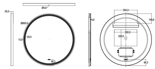 800mm Luna Iron Framed LED Mirror - Gun Metal