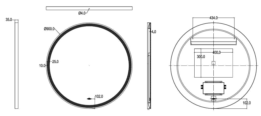 900mm Luna Iron Framed LED Mirror - Brushed Nickel