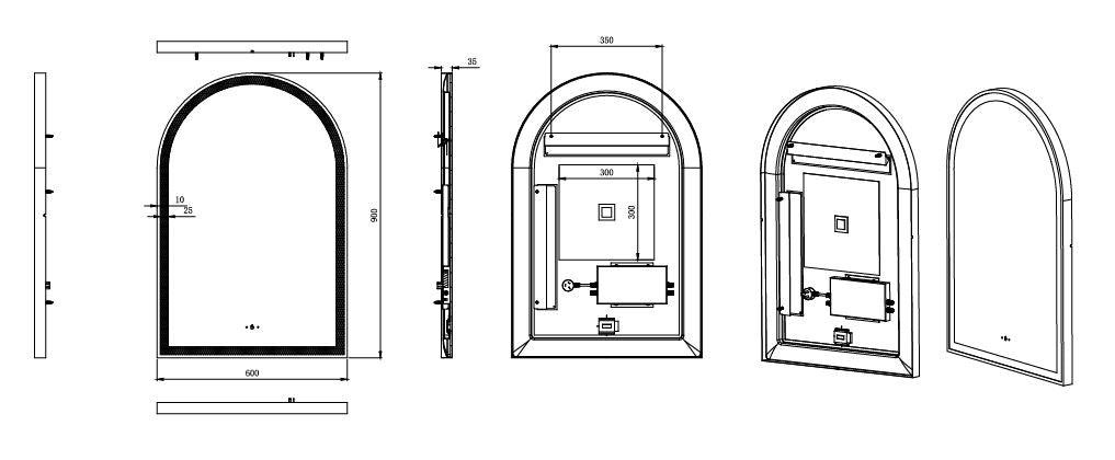 600mm Aura Iron Framed LED Mirror - Brushed Nickel