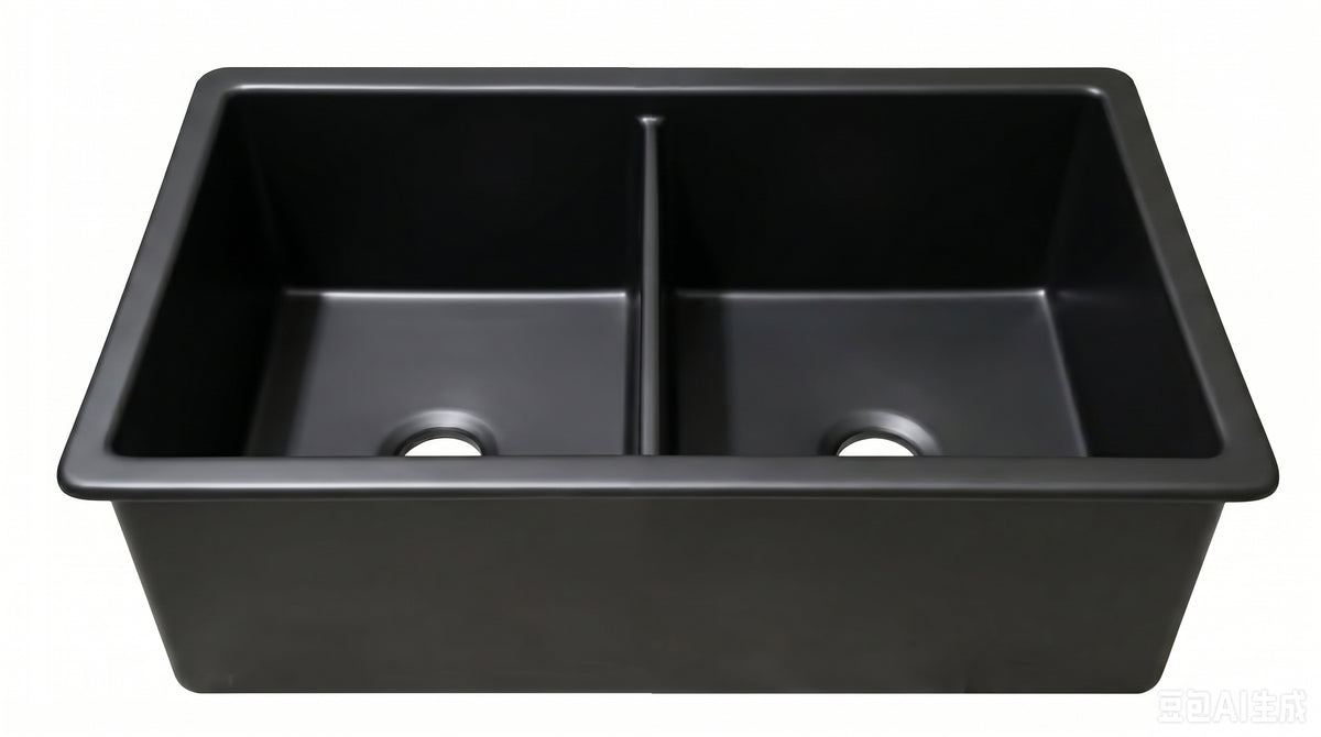 Procida Fine Fireclay Inset/Undermount Sink Double Bowl, Grid and Waste included Size:813*483*254mm Matte black