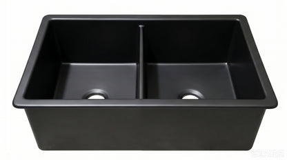 Procida Fine Fireclay Inset/Undermount Sink Double Bowl, Grid and Waste included Size:813*483*254mm Matte black