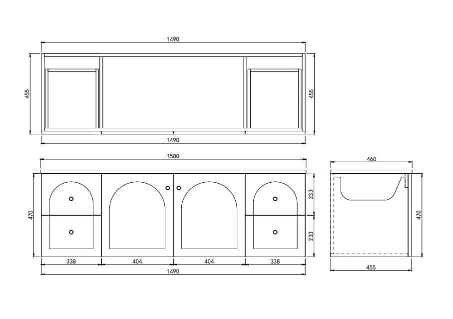1500mm Chester Federation wall hung PVC
  Cabinet - Matte Black - LK-FC154W-MB