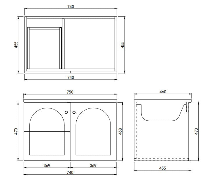 750mm Chester Federation wall hung PVC Cabinet - Matt Black