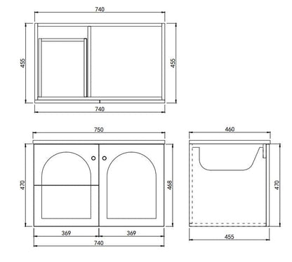 750mm Chester Federation wall hung PVC
  Cabinet - Matte Grey - LK-FC74LW-GY
