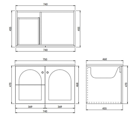 750mm Chester Federation wall hung PVC
  Cabinet - Matte Grey - LK-FC74LW-GY