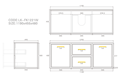 1200mm  Kingsley Federation Fluted Wall Hung PVC Single or Double  Bowl Cabinet - Matt Black - Cabinet Only