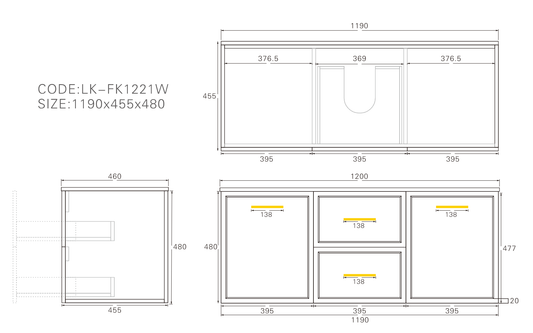 1200mm  Kingsley Federation Fluted Wall Hung PVC Single or Double  Bowl Cabinet - Matt White - Cabinet Only