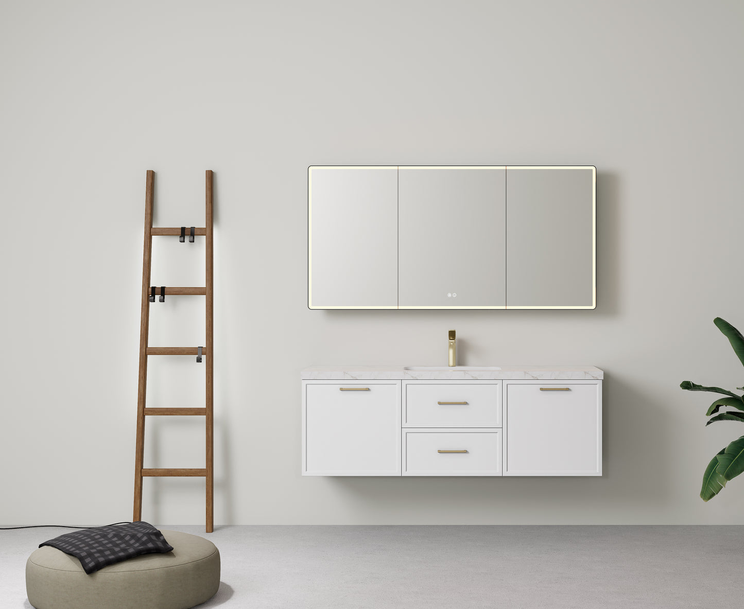 1500mm  Kingsley Federation Fluted Wall Hung PVC Cabinet - Matt White - Cabinet Only