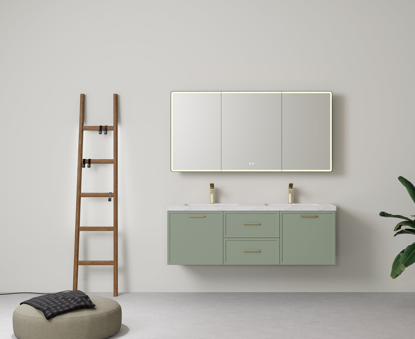 1500mm  Kingsley Federation Fluted Wall Hung PVC Cabinet - Olive Green - Cabinet Only
