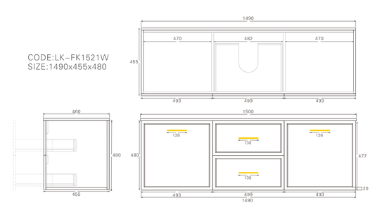 1500mm  Kingsley Federation Fluted Wall Hung PVC Cabinet - Matt White - Cabinet Only