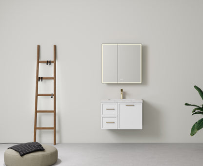750mm  Kingsley Federation Fluted Wall Hung PVC Left Drawer Cabinet - Matt White - Cabinet Only
