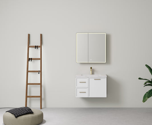 750mm  Kingsley Federation Fluted Wall Hung PVC Left Drawer Cabinet - Matt White - Cabinet Only