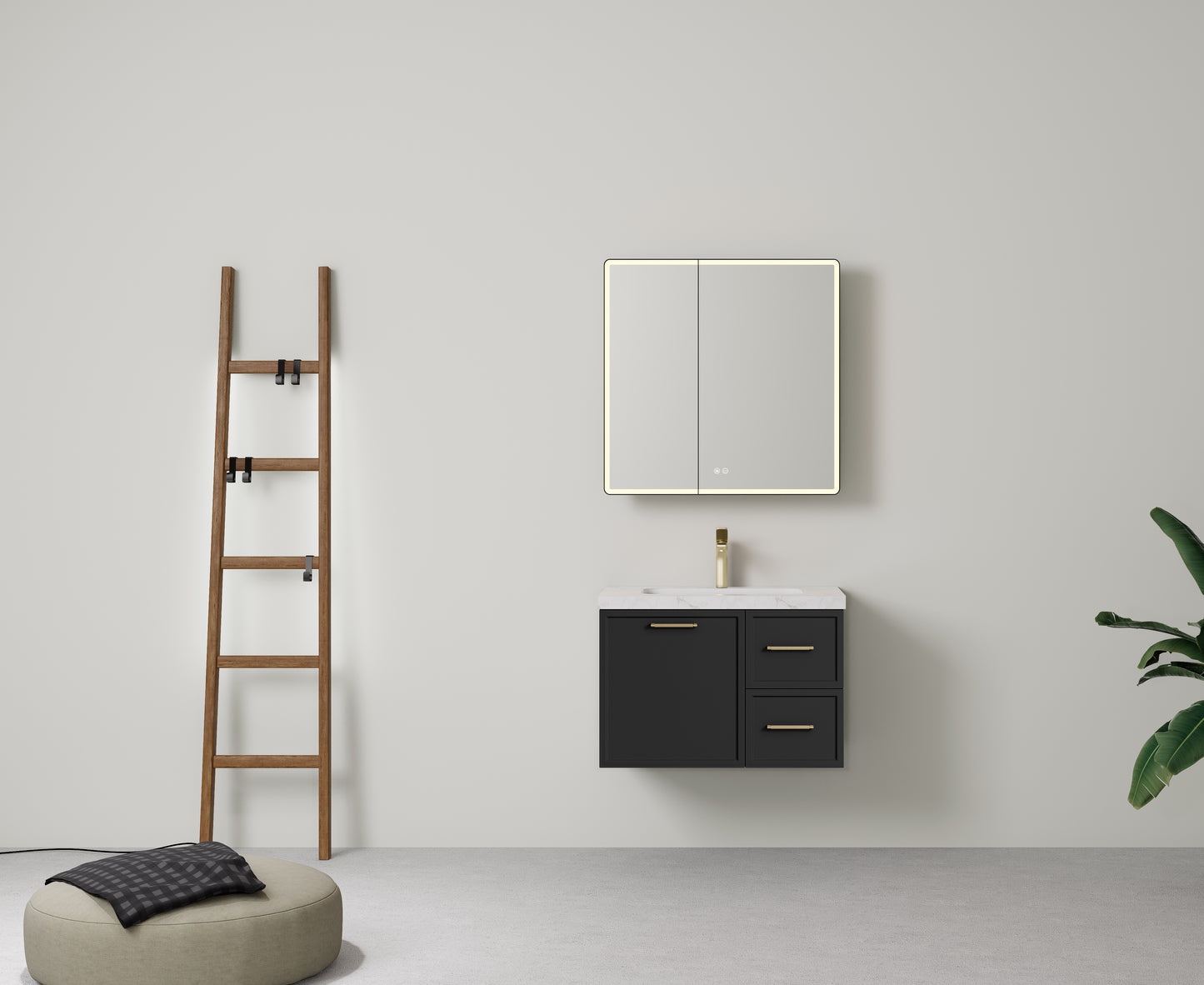 750mm  Kingsley Federation Fluted Wall Hung PVC Right Drawer Cabinet - Matt Black - Cabinet Only