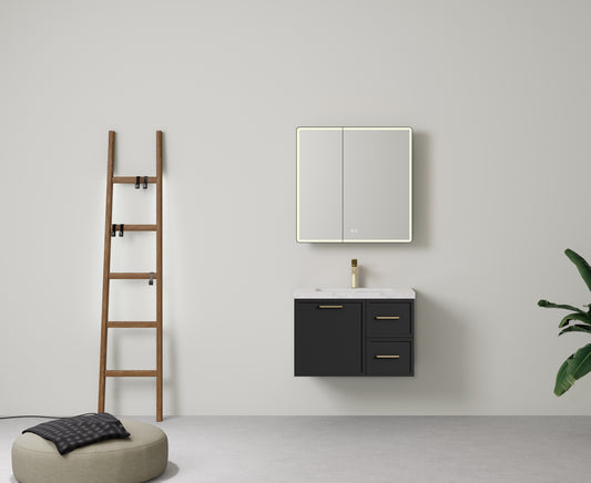 750mm  Kingsley Federation Fluted Wall Hung PVC Right Drawer Cabinet - Matt Black - Cabinet Only