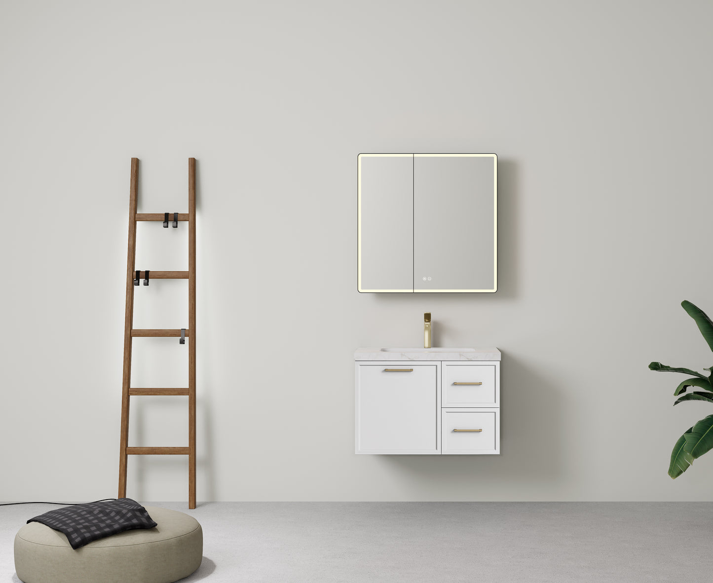750mm  Kingsley Federation Fluted Wall Hung PVC Right Drawer Cabinet - Matt White - Cabinet Only