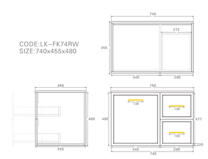 750mm  Kingsley Federation Fluted Wall Hung PVC Right Drawer Cabinet - Matt Black - Cabinet Only