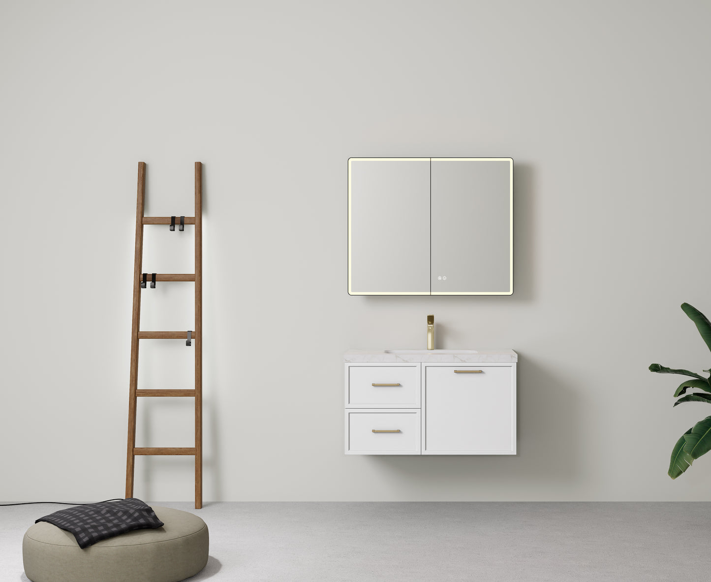 900mm  Kingsley Federation Fluted Wall Hung PVC  Left Drawer Cabinet - Matt White - Cabinet Only