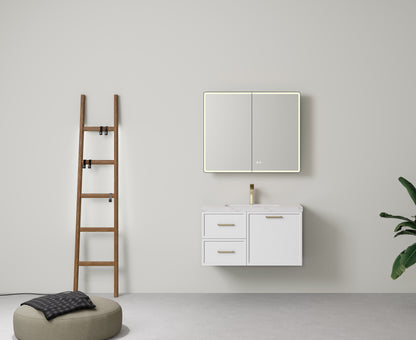 900mm  Kingsley Federation Fluted Wall Hung PVC  Left Drawer Cabinet - Matt White - Cabinet Only