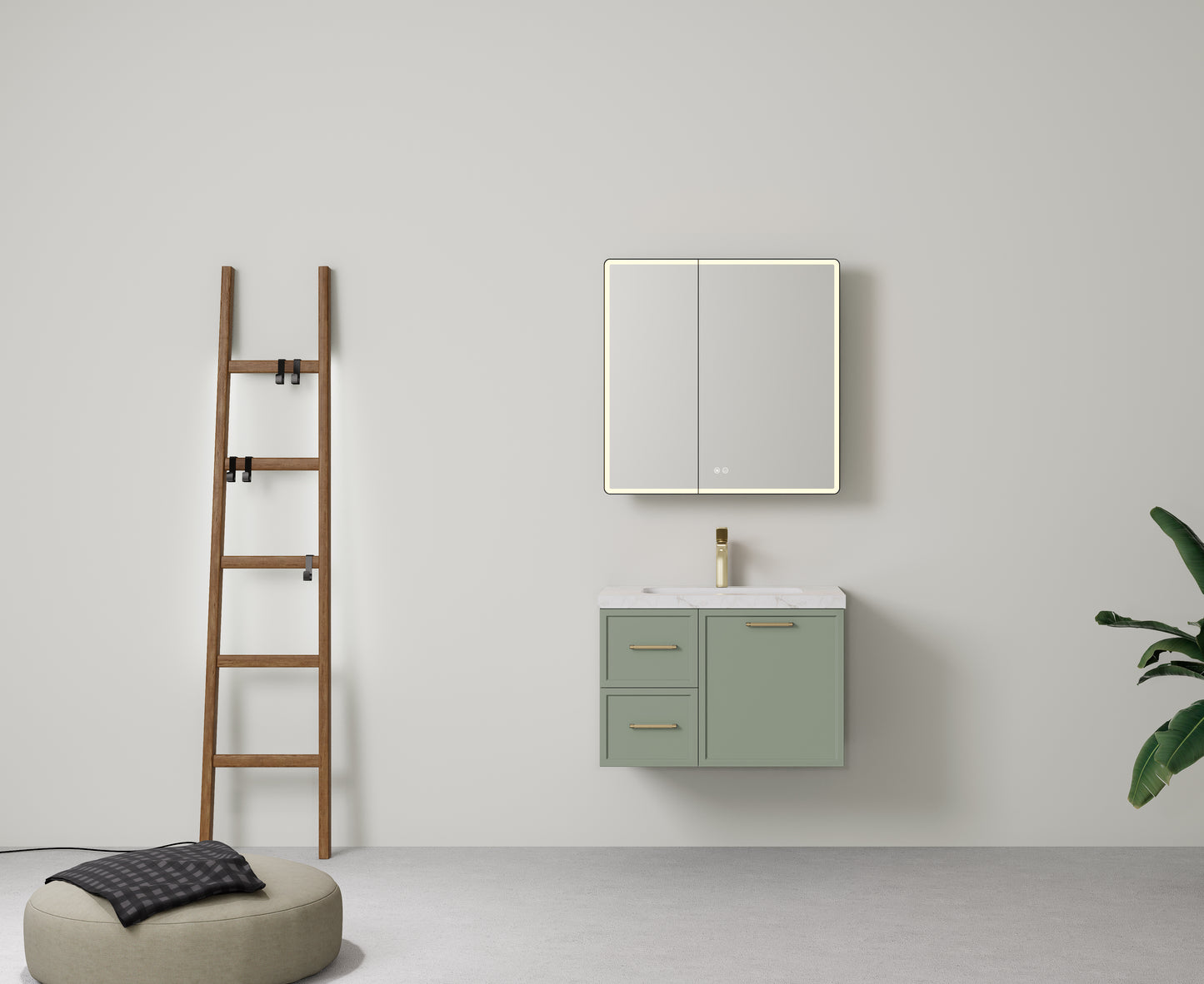 900mm  Kingsley Federation Fluted Wall Hung PVC  Left Drawer Cabinet - Olive Green - Cabinet Only