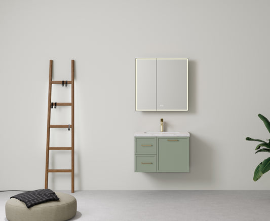 900mm  Kingsley Federation Fluted Wall Hung PVC  Left Drawer Cabinet - Olive Green - Cabinet Only