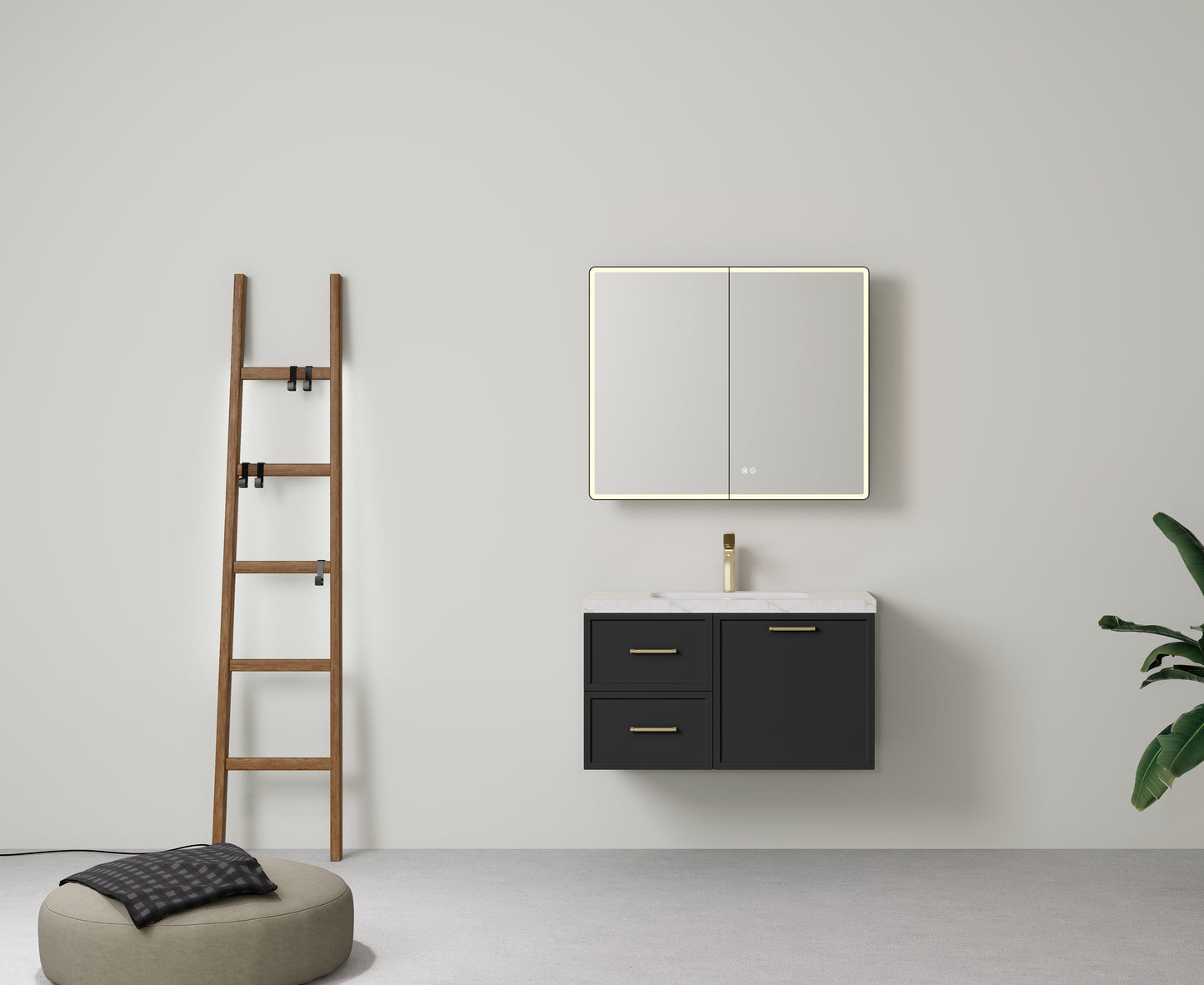 900mm  Kingsley Federation Fluted Wall Hung PVC Right Drawer Cabinet - Matt Black - Cabinet Only