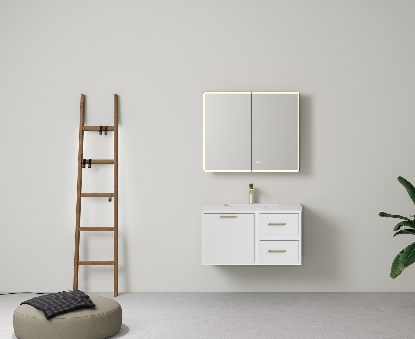 900mm  Kingsley Federation Fluted Wall Hung PVC Right Drawer Cabinet - Matt White - Cabinet Only