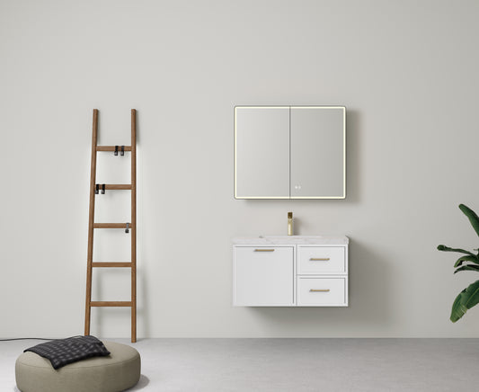 900mm  Kingsley Federation Fluted Wall Hung PVC Right Drawer Cabinet - Matt White - Cabinet Only