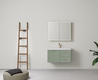 900mm  Kingsley Federation Fluted Wall Hung PVC  Right Drawer Cabinet - Olive Green - Cabinet Only