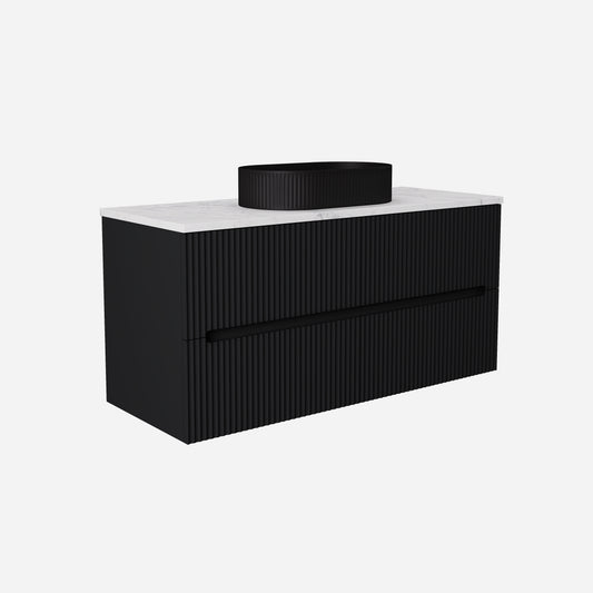 1200mm  Cabarita Fluted Wall Hung PVC Single Bowl Cabinet - Matt Black - Cabinet Only