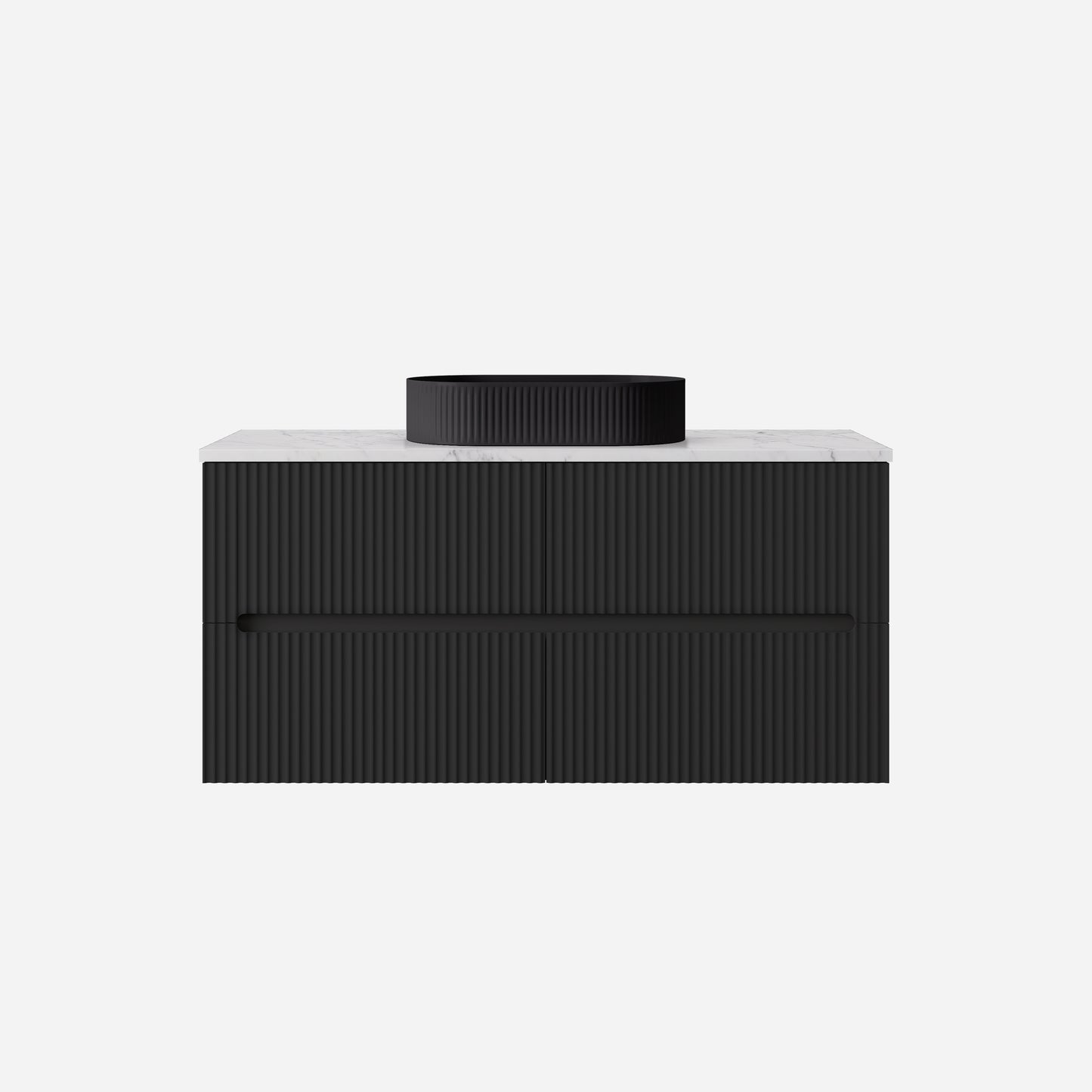 1200mm  Cabarita Fluted Wall Hung PVC Single Bowl Cabinet - Matt Black - Cabinet Only