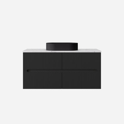 1200mm  Cabarita Fluted Wall Hung PVC Single Bowl Cabinet - Matt Black - Cabinet Only