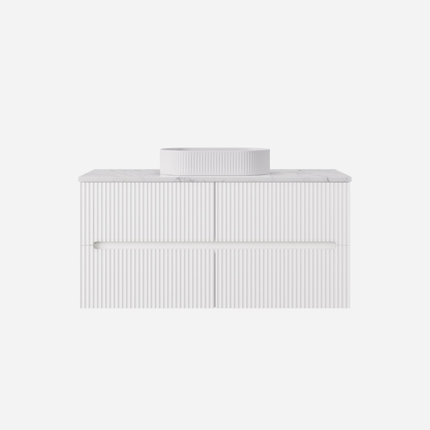 1200mm  Cabarita Fluted Wall Hung PVC Single Bowl Cabinet - Matt White - Cabinet Only