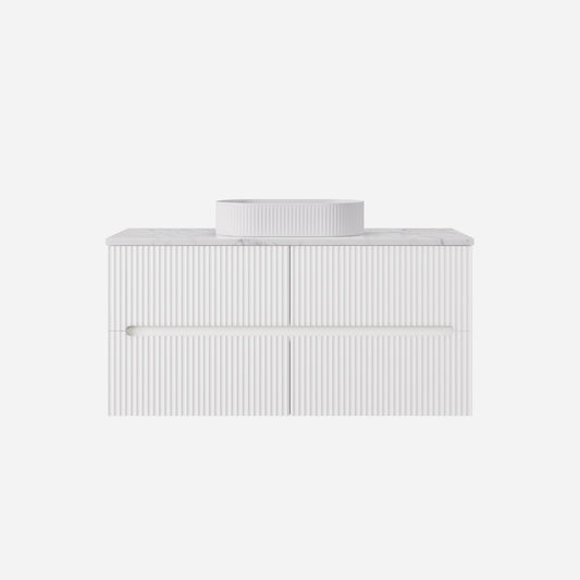 1200mm  Cabarita Fluted Wall Hung PVC Single Bowl Cabinet - Matt White - Cabinet Only