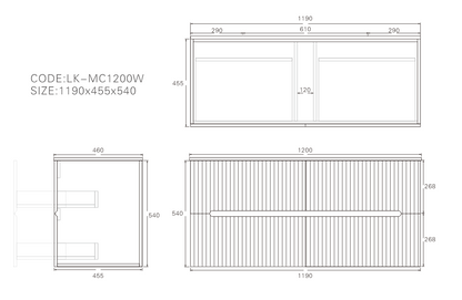 1200mm  Cabarita Fluted Wall Hung PVC Single Bowl Cabinet - Matt Black - Cabinet Only