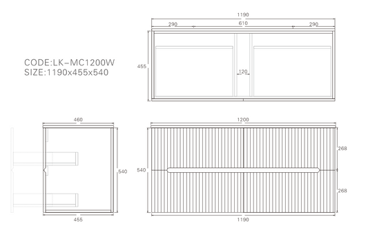 1200mm  Cabarita Fluted Wall Hung PVC Single Bowl Cabinet - Matt White - Cabinet Only