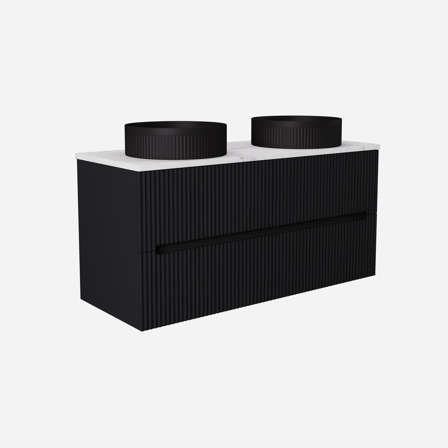 1200mm  Cabarita Fluted Wall Hung PVC Double  Bowl Cabinet - Matt Black - Cabinet Only