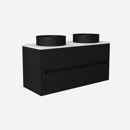 1200mm  Cabarita Fluted Wall Hung PVC Double  Bowl Cabinet - Matt Black - Cabinet Only