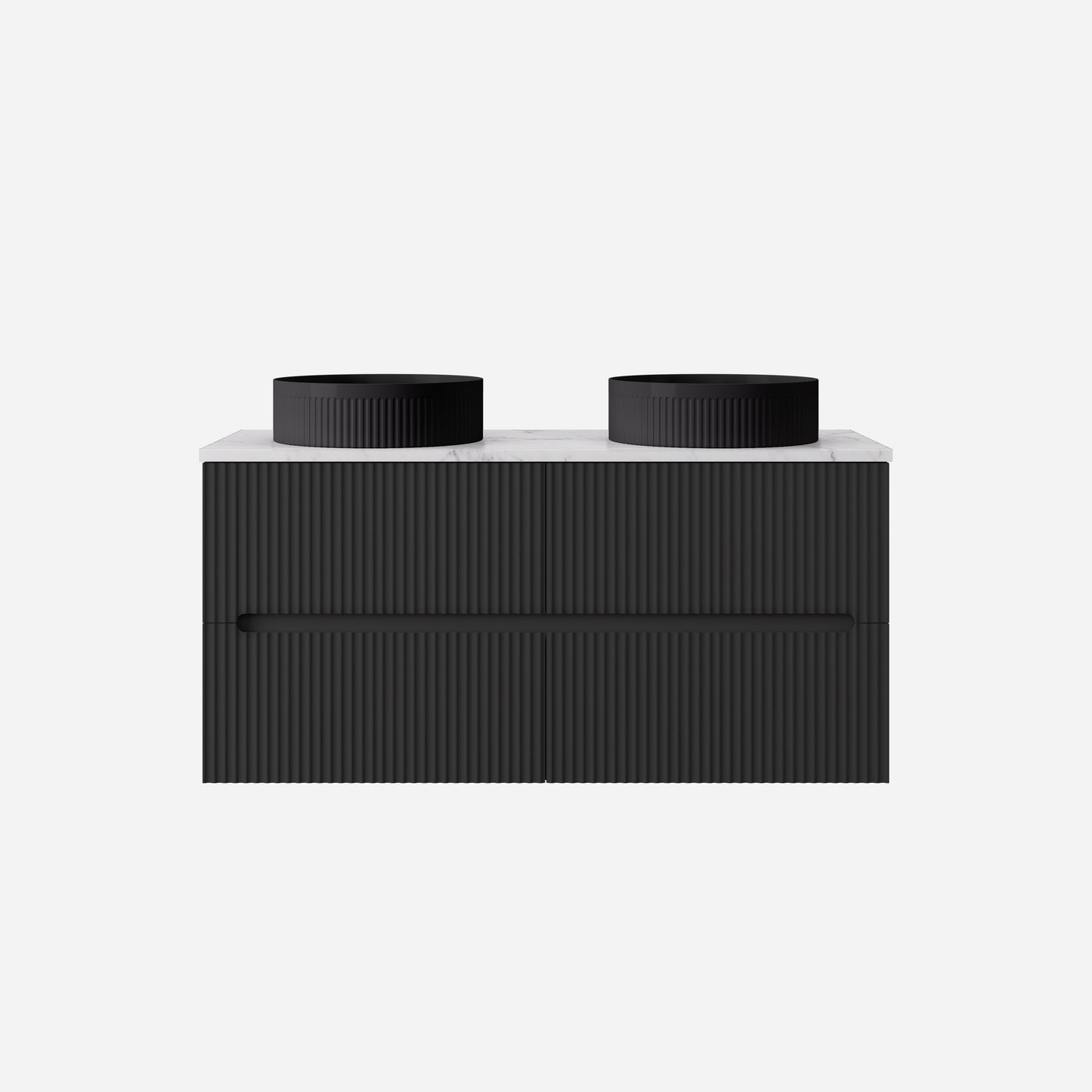 1200mm  Cabarita Fluted Wall Hung PVC Double  Bowl Cabinet - Matt Black - Cabinet Only