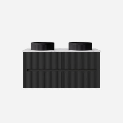 1200mm  Cabarita Fluted Wall Hung PVC Double  Bowl Cabinet - Matt Black - Cabinet Only