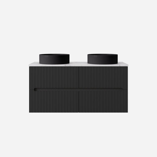 1200mm  Cabarita Fluted Wall Hung PVC Double  Bowl Cabinet - Matt Black - Cabinet Only
