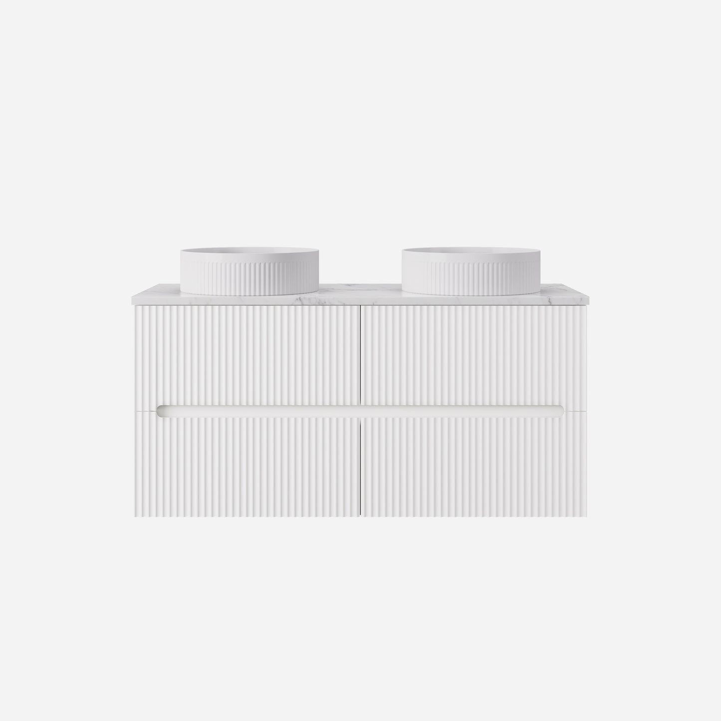 1200mm  Cabarita Fluted Wall Hung PVC Double  Bowl Cabinet - Matt White - Cabinet Only